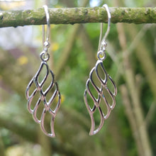 Load image into Gallery viewer, Abstract silver angel wing design drop earrings - Callibeau Jewellery
