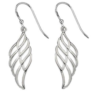 Abstract silver angel wing design drop earrings - Callibeau Jewellery
