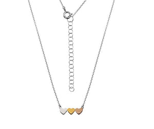 Silver, yellow & rose gold plate heart pendant on 18" chain, adjuster @ 16" - Callibeau Jewellery