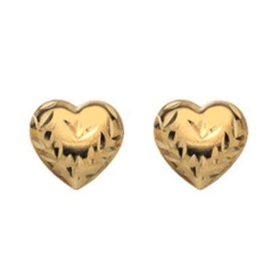 9ct yellow gold patterned heart stud earrings - Callibeau Jewellery