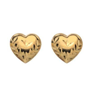 9ct yellow gold patterned heart stud earrings - Callibeau Jewellery