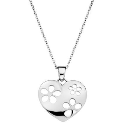 Silver flowered heart pendant on 45cm silver chain - 9.92g - Callibeau Jewellery