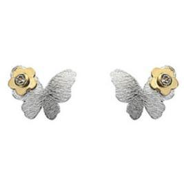 Silver & 9ct gold, 2 tone butterfly earrings with cubic zirconia - Callibeau Jewellery