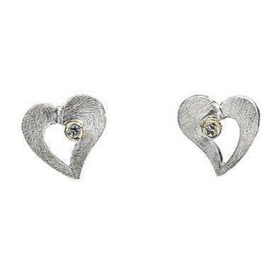 Silver & 9ct gold, 2 tone heart outline earrings with cubic zirconia - 1.32g - Callibeau Jewellery