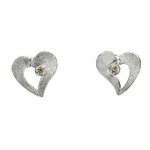 Silver & 9ct gold, 2 tone heart outline earrings with cubic zirconia - 1.32g - Callibeau Jewellery