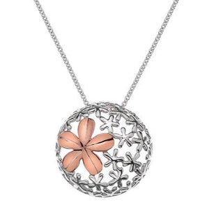 Silver & rose gold plated flower design pendant on 45cm silver chain - 7.64g - Callibeau Jewellery