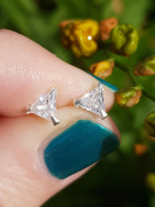 Silver, triangle cubic zirconia stud earrings. 5mm - Callibeau Jewellery