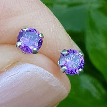 Load image into Gallery viewer, Silver, cubic zirconia amethyst round stud earrings - Callibeau Jewellery

