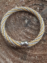 Load image into Gallery viewer, Herspirit flexible steel and gold tone bangle - approx diameter 6.5cm - Callibeau Jewellery
