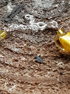 Heart shaped champagne coloured Venetian glass and silver bracelet - Callibeau Jewellery