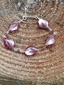 Purple Venetian glass silver bracelet - Callibeau Jewellery