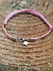 Pink leather and stainless steel solid star bracelet - Callibeau Jewellery