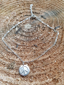 Stainless steel fashion peace symbol anklet - approx 9.5" - Callibeau Jewellery