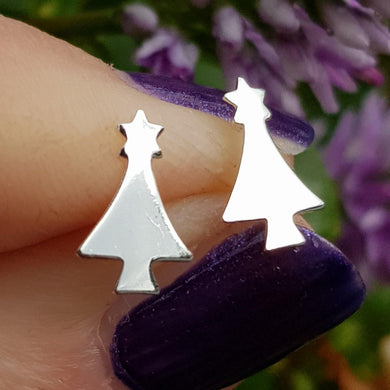 Child's, silver Christmas tree studs - 7mm x 10mm - Callibeau Jewellery