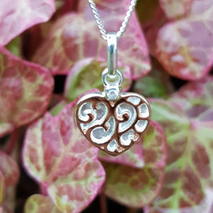 Silver & rose gold plated heart pendant on 45cm/18" chain - Callibeau Jewellery