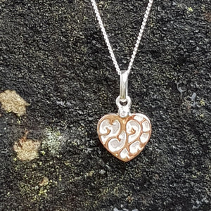 Silver & rose gold plated heart pendant on 45cm/18" chain - Callibeau Jewellery