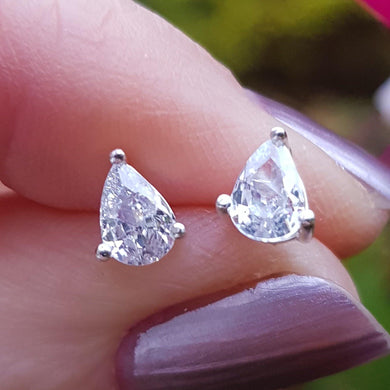 Teardrop cubic zirconia silver stud earrings - 5mm x 6.5mm - Callibeau Jewellery