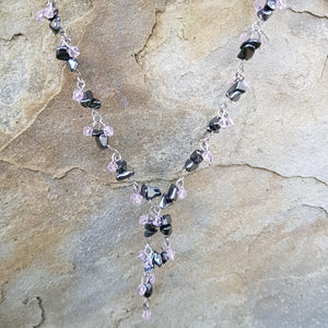 Hematite with pink beads 16" extendable to 18" necklace - Callibeau Jewellery