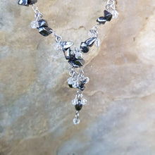 Load image into Gallery viewer, Hematite necklace with clear crystal, 16&quot;, extendable to 18&quot; - Callibeau Jewellery
