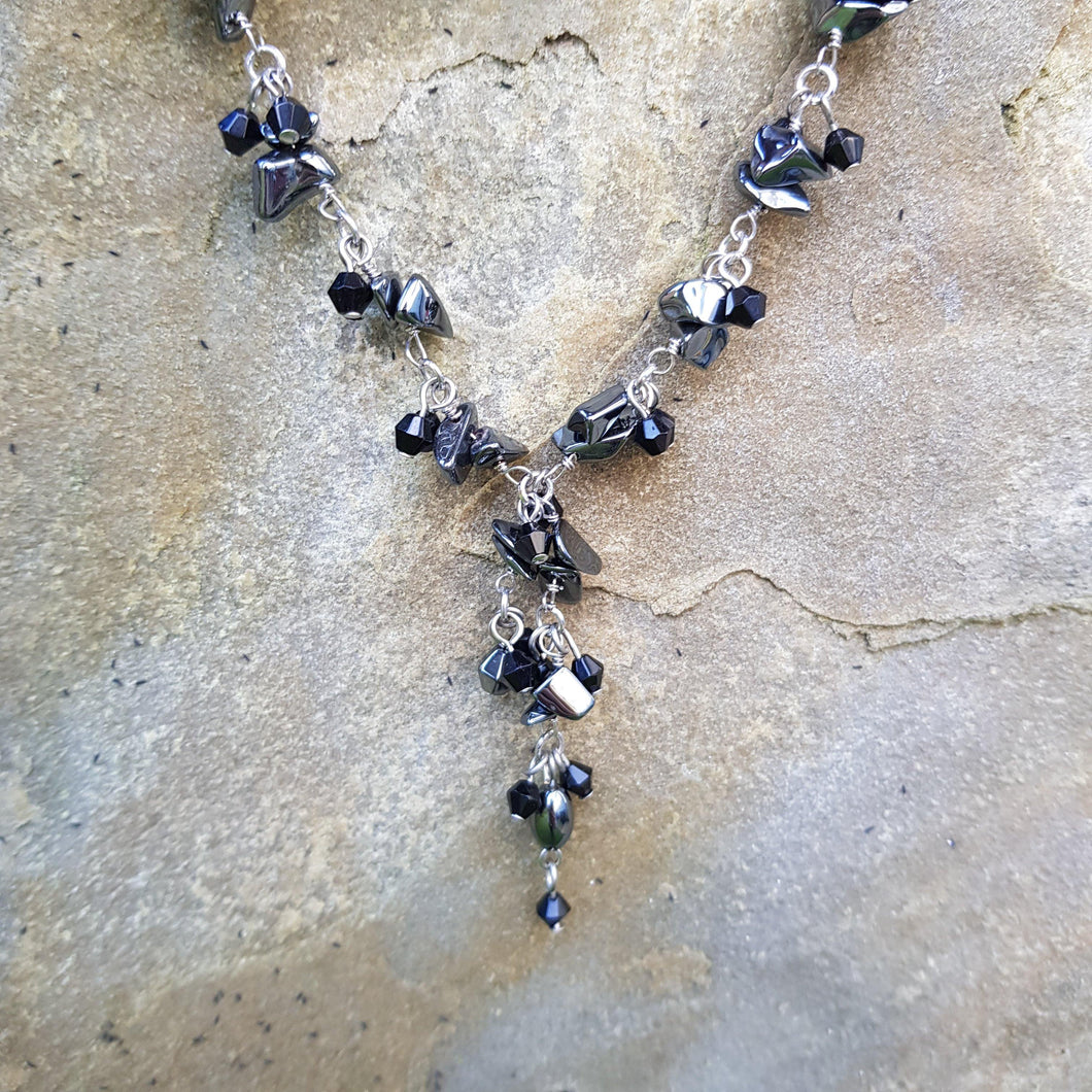 Hematite set. Hematite necklace with black beads, 16