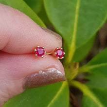 Load image into Gallery viewer, 9ct yellow gold 3mm ruby claw set stud earrings - Callibeau Jewellery
