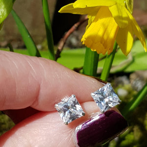 Silver, square cubic zirconia stud earrings - Callibeau Jewellery