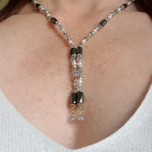 Load image into Gallery viewer, 23&quot; magnetic hematite and blue bead chain that can be worn in different ways as a necklace and bracelet - Callibeau Jewellery
