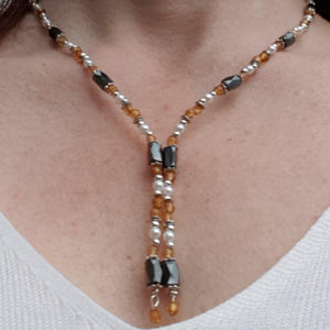 23" magnetic hematite and citrine bead chain that can be worn in different ways as a necklace and bracelet - Callibeau Jewellery