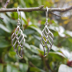 Abstract silver angel wing design drop earrings - Callibeau Jewellery