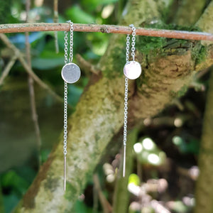 Silver threadable earrings with disc - Callibeau Jewellery