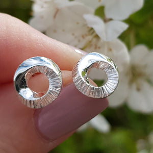 Silver, Selene Collection, texture swirl stud earrings - Callibeau Jewellery