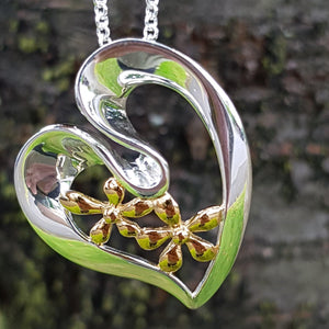 Silver heart pendant with silver gold plated flowers on 18"/45cm chain, 10.22g - Callibeau Jewellery