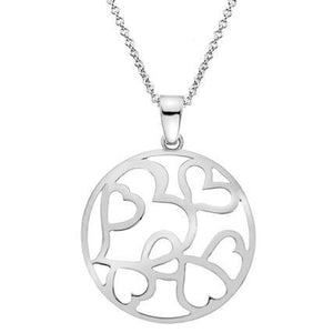 Silver outline hearts in circle pendant on 45cm silver chain - 11.45g - Callibeau Jewellery