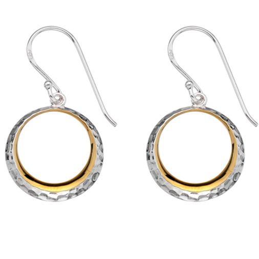 silver & yellow gold plate circle drop earrings - Callibeau Jewellery
