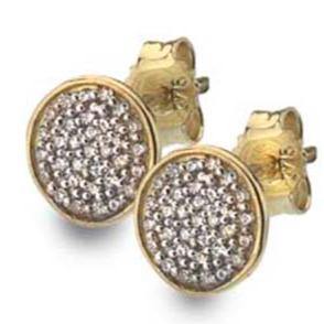 9ct yellow gold, 25 cubic zirconia set solid circle stud earrings - Callibeau Jewellery