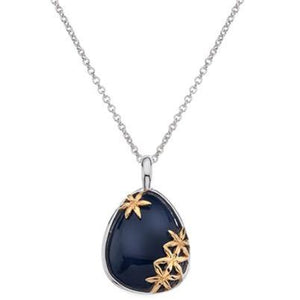 Silver and onyx pendant with gold plated flower on 45cm silver chain - 4.86g - Callibeau Jewellery
