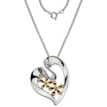 Load image into Gallery viewer, Silver heart pendant with silver gold plated flowers on 18&quot;/45cm chain, 10.22g - Callibeau Jewellery
