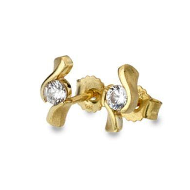 9ct yellow gold curve cubic zirconia set stud earrings - Callibeau Jewellery