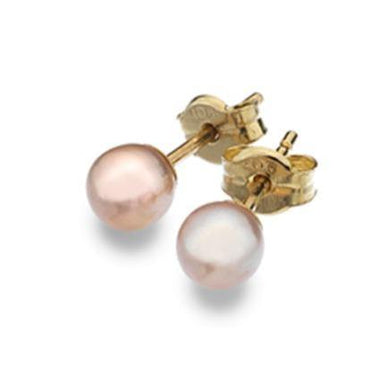 9ct yellow gold, 4mm pink fresh water pearl earrings - Callibeau Jewellery