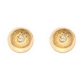 9ct yellow gold, textured concave circle cubic zirconia earrings - Callibeau Jewellery