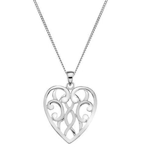 Silver filigree heart pendant on 45cm silver chain - 5.55g - Callibeau Jewellery