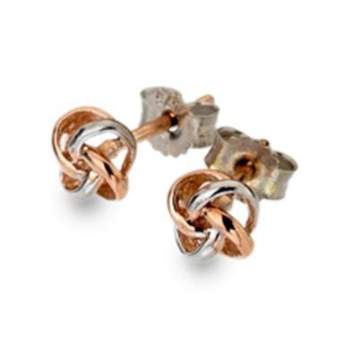 9ct rose & white gold, 3D knot stud earrings - Callibeau Jewellery