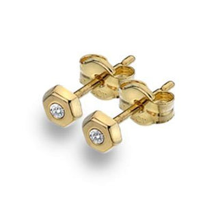9ct yellow gold, hexagonal petite cubic zirconia set earrings - Callibeau Jewellery