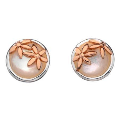 Silver, Mother of Pearl stone with rose gold plate earrings - Callibeau Jewellery