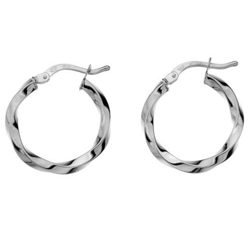 Twisted silver rhodium plated hoop earrings, 15mm - Callibeau Jewellery