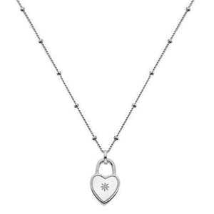Heritage Collection silver diamond set heart padlock pendant on 18"/45cm chain 4.16g - Callibeau Jewellery