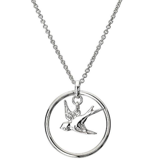 Silver necklace with ringed bird pendant 18