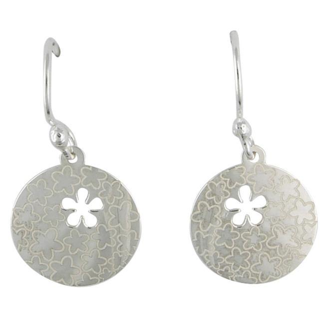 Silver cut-out flower disc drop earrings - Callibeau Jewellery
