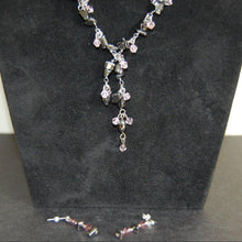 Load image into Gallery viewer, Hematite with pink beads matching set. 16&quot; extendable to 18&quot; hematite necklace, hematite bracelet and hematite earrings - Callibeau Jewellery

