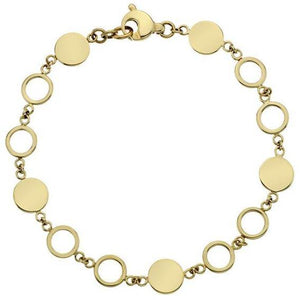 9ct yellow gold flat ring/solid disc 7"/19cm bracelet - Callibeau Jewellery